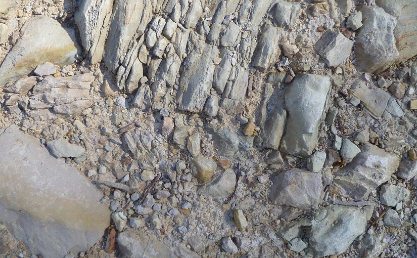 Landscape of pebbles on a rocky path